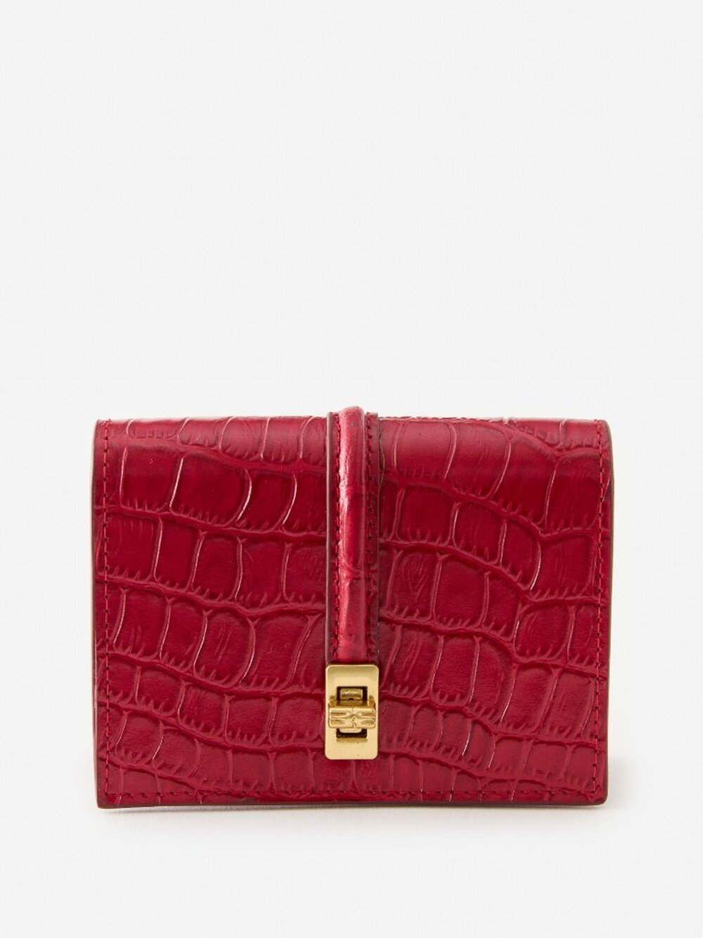 J McLaughlin Dinah Leather Card Holder in Crocodile - Red NEW